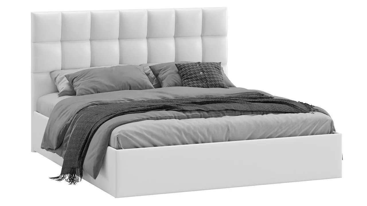 Кровать 160х200 с ПМ Тип 1 Эмбер экокожа белая