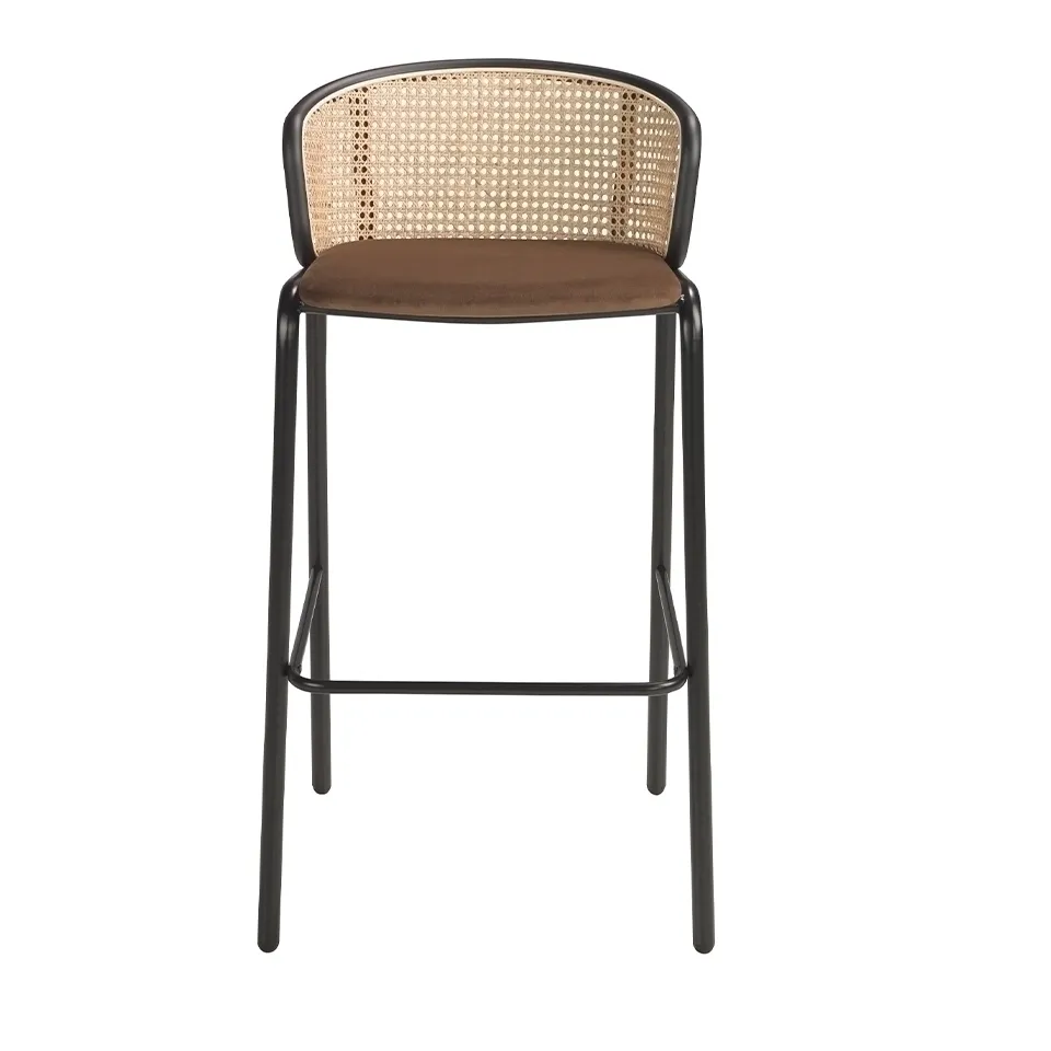 Барный стул Angel Cerda 4128/BS-1698A из коричневого бархата и ротанга 173015