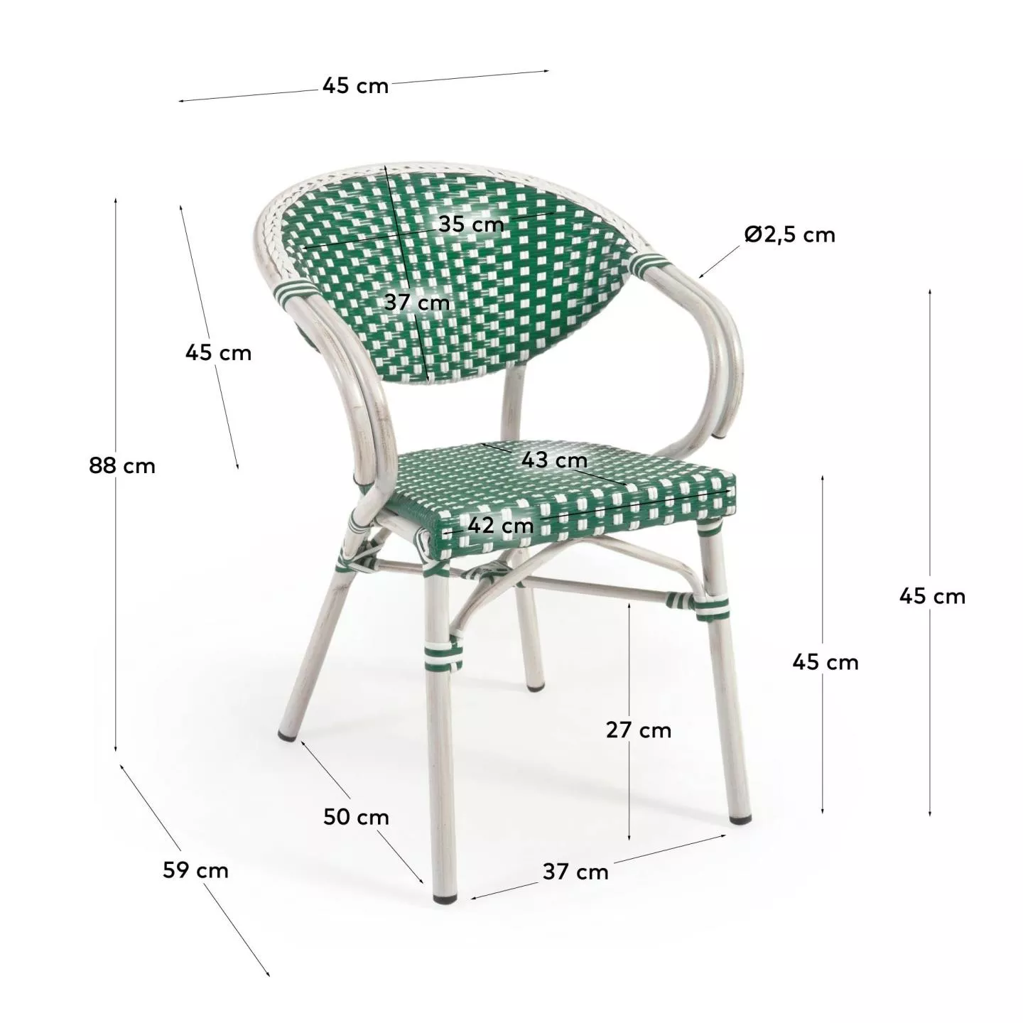 Кресло La Forma Marilyn из алюминия и синтетического ротанга зеленый
