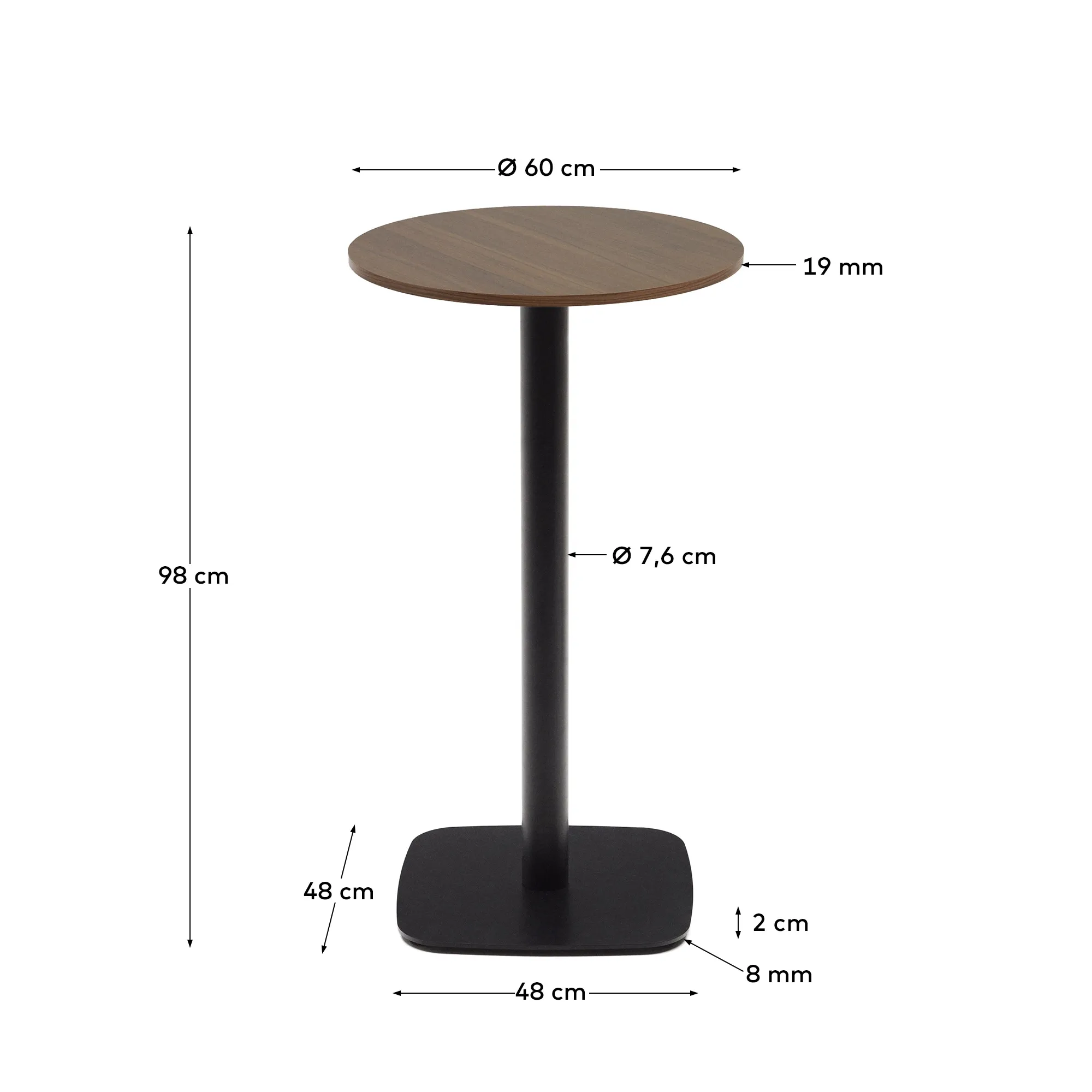 Круглый барный стол La Forma Dina с ореховой отделкой и металлической черной ножкой 60x60x96 177065