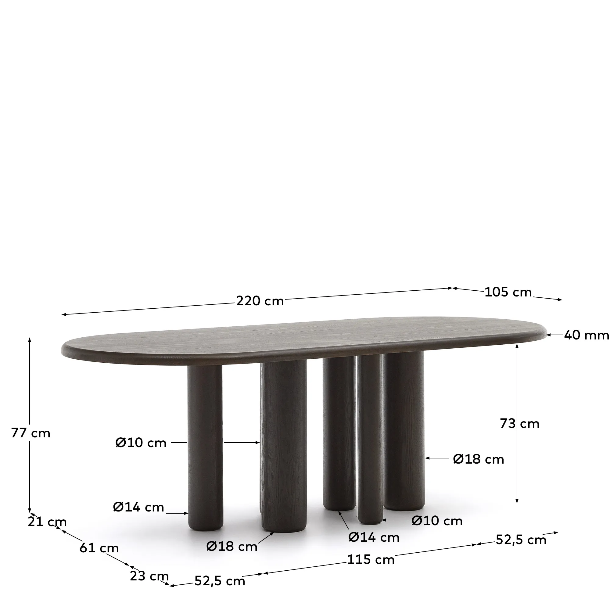 Овальный обеденный стол La Forma Mailen шпон ясеня темная отделка 178210