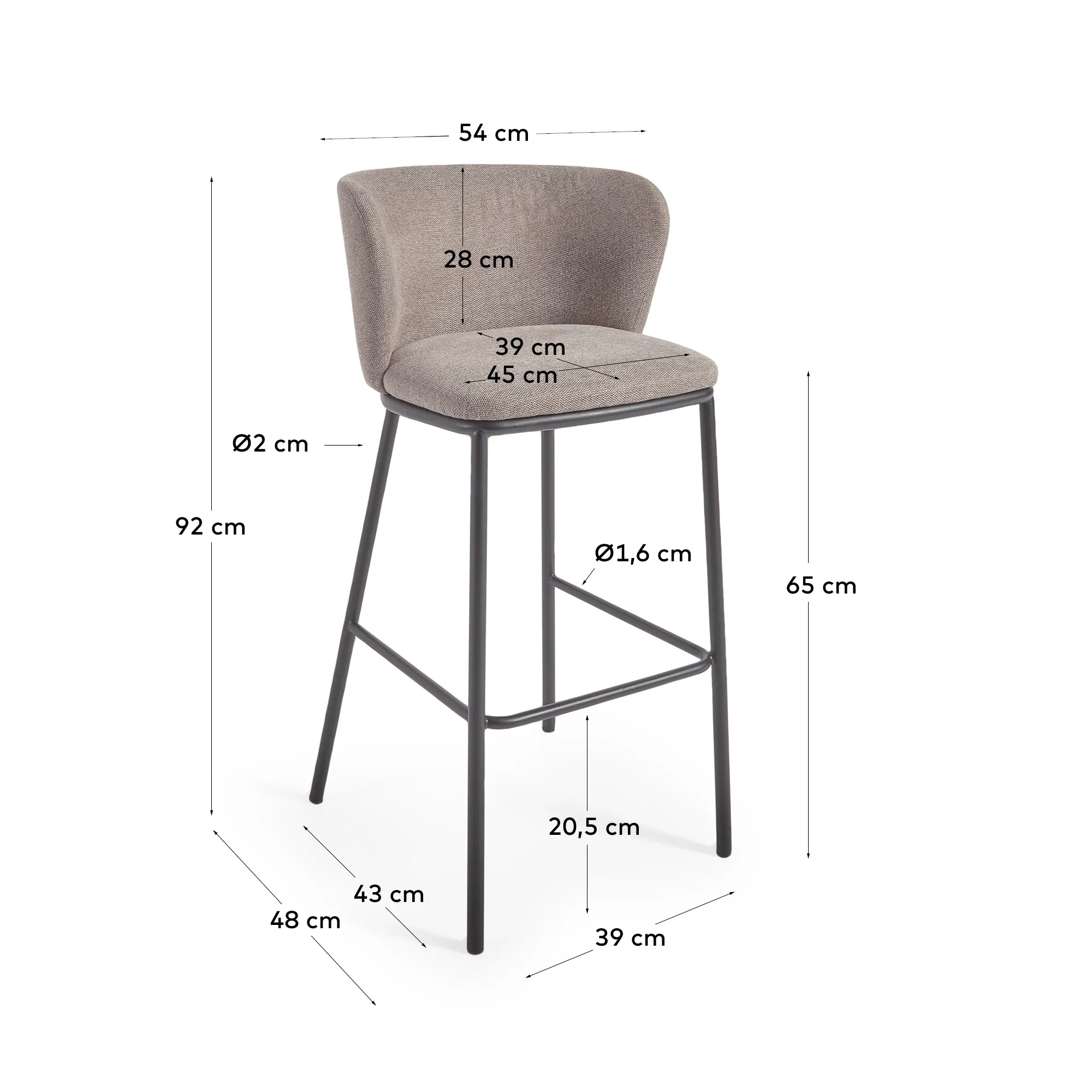 Полубарный стул La Forma Ciselia коричневый шенилл 65 см 159207