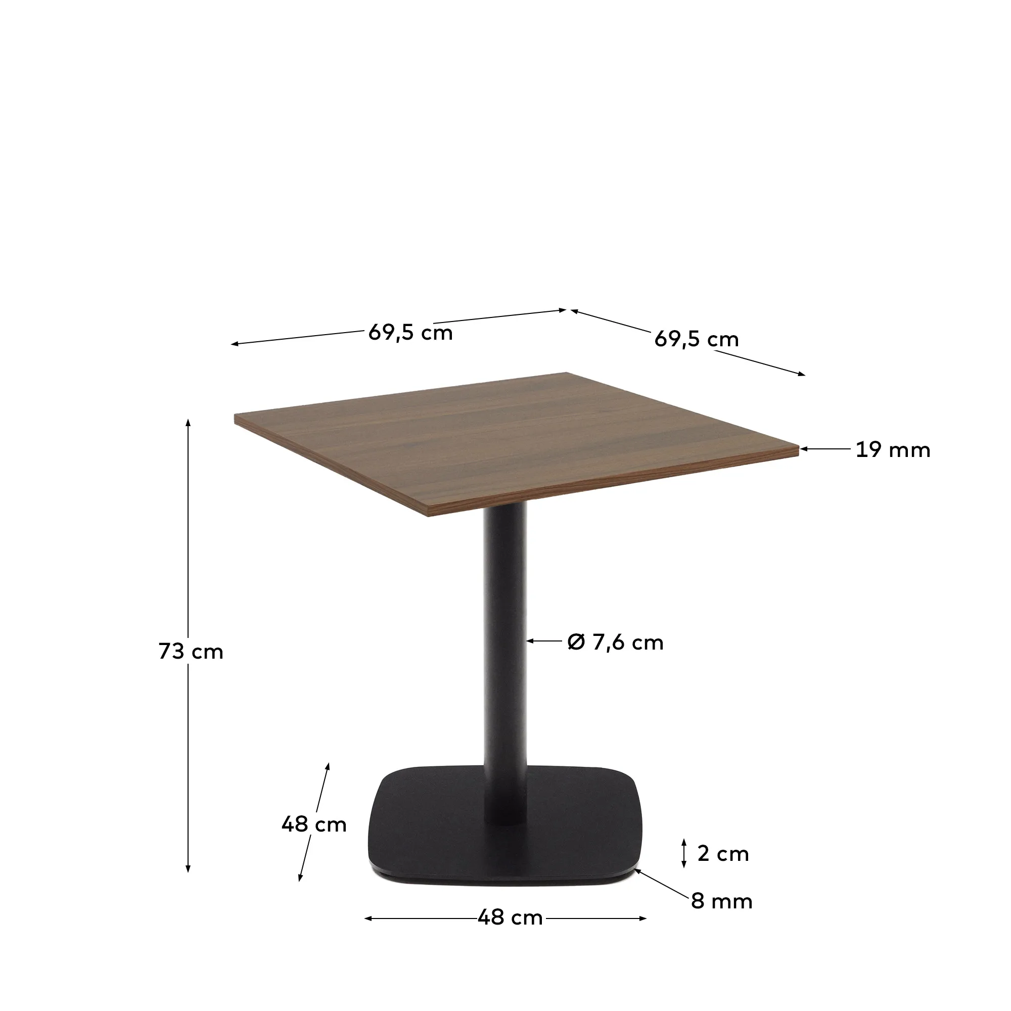 Квадратный барный столик La Forma Dina ореховая отделка черная металлическая ножка 177967