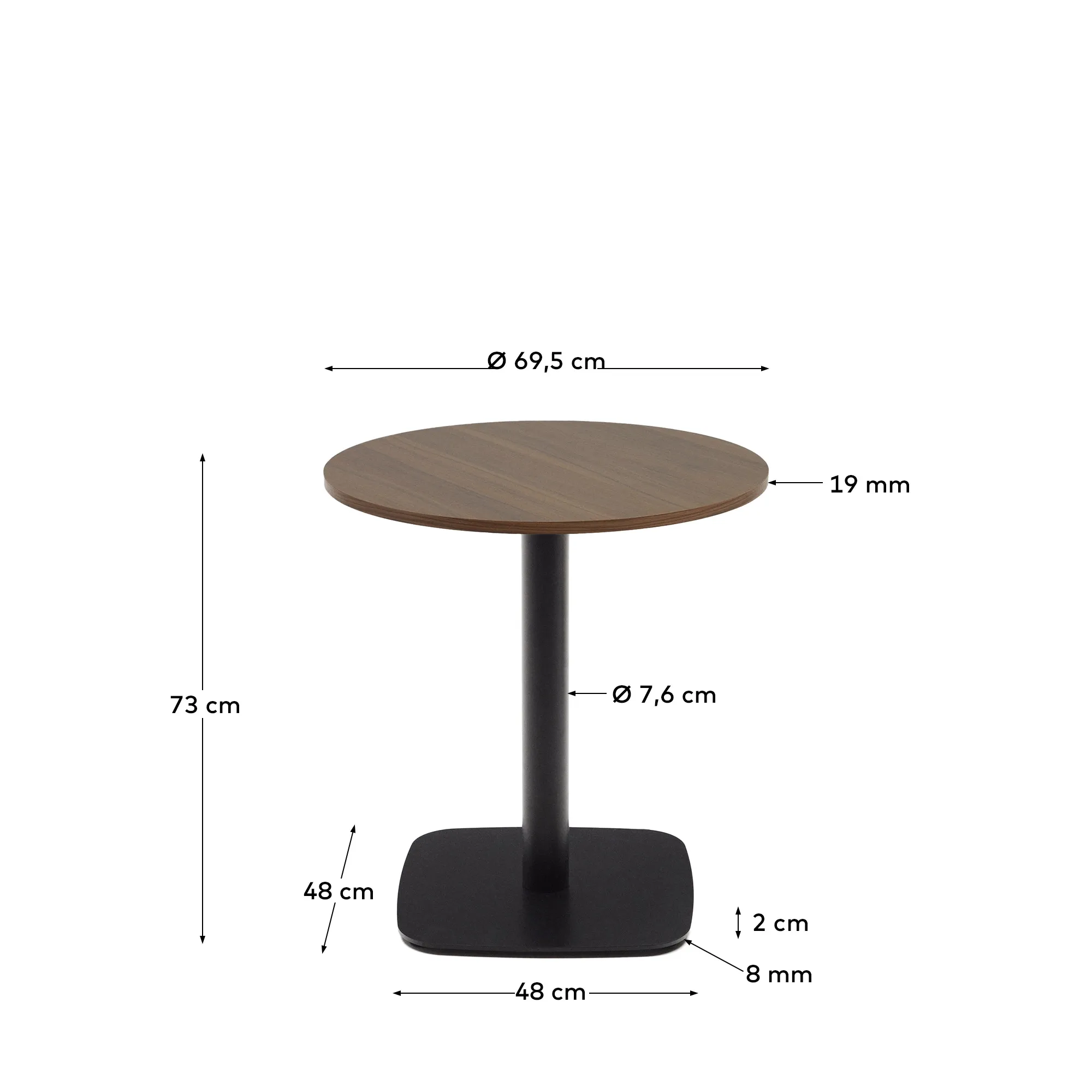 Круглый барный столик La Forma Dina ореховая отделка черная металлическая ножка 177975