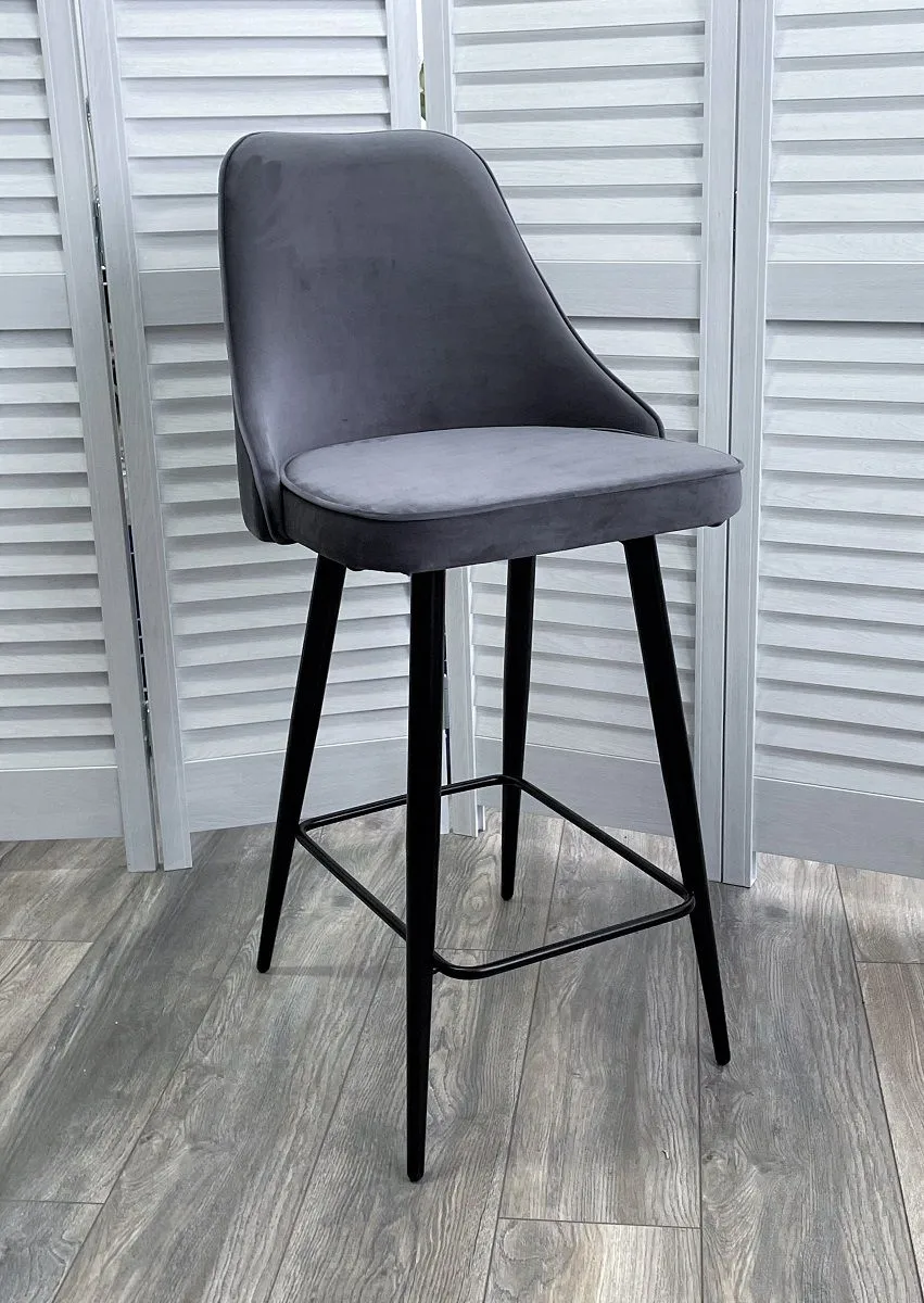 Полубарный стул NEPAL-PB СЕРЫЙ велюр/ черный каркас H=68cm