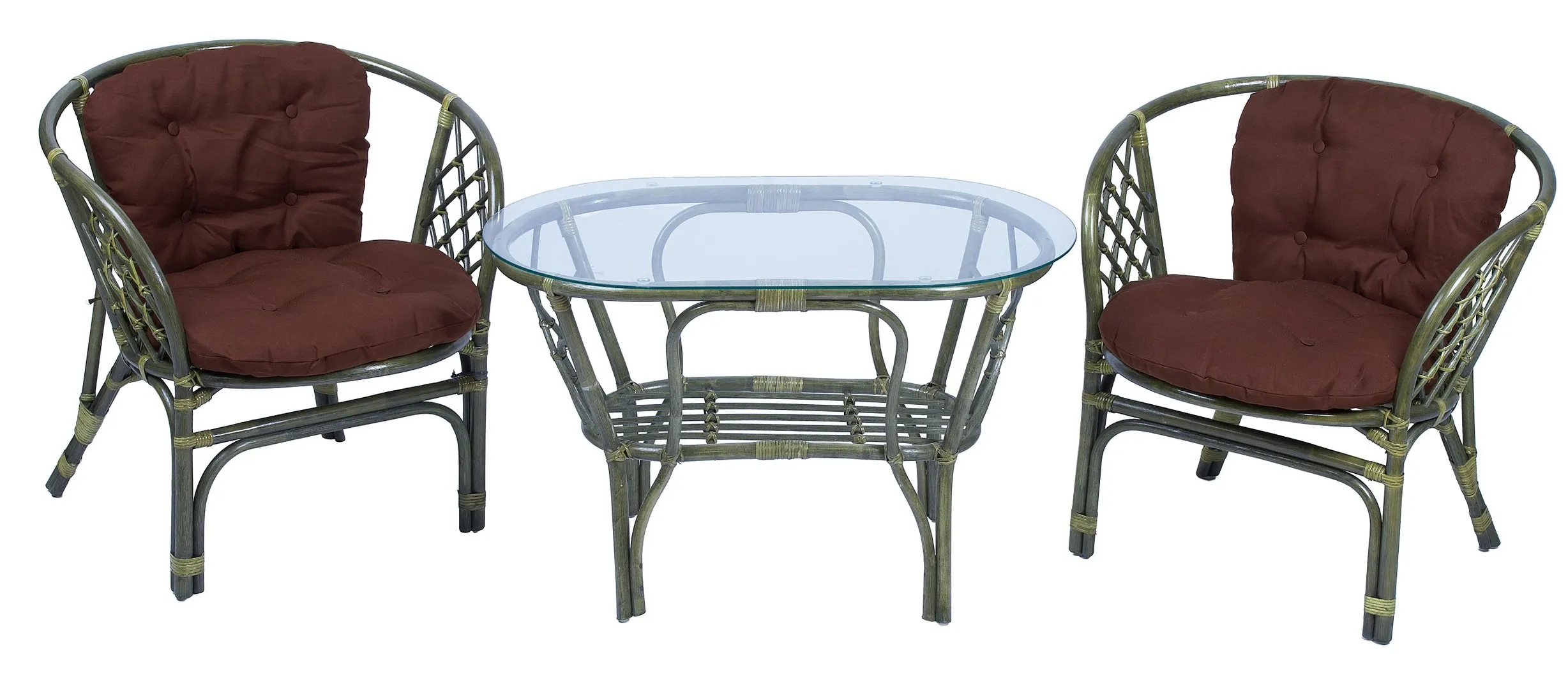 Комплект мебели из ротанга Багама дуэт с овальным столом олива (подушки твил обычные коричневые)