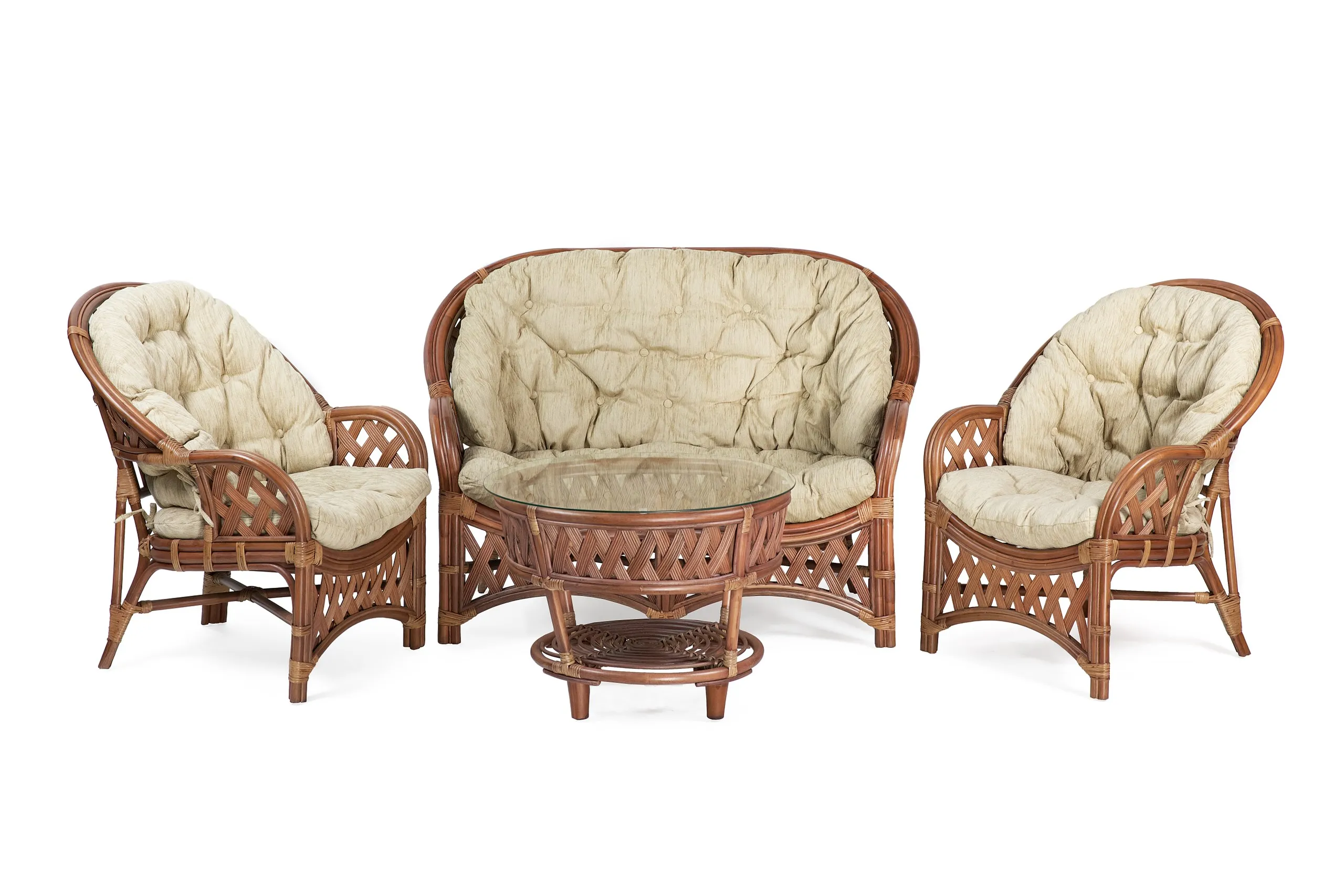 Комплект мебели из ротанга Черчилль (Рузвельт) с 2-х местным диваном миндаль матовый