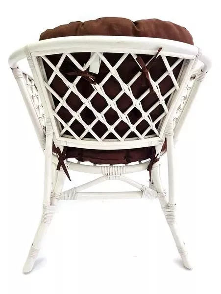 Кресло из ротанга Багама белый матовый (подушки твил обычные коричневые)