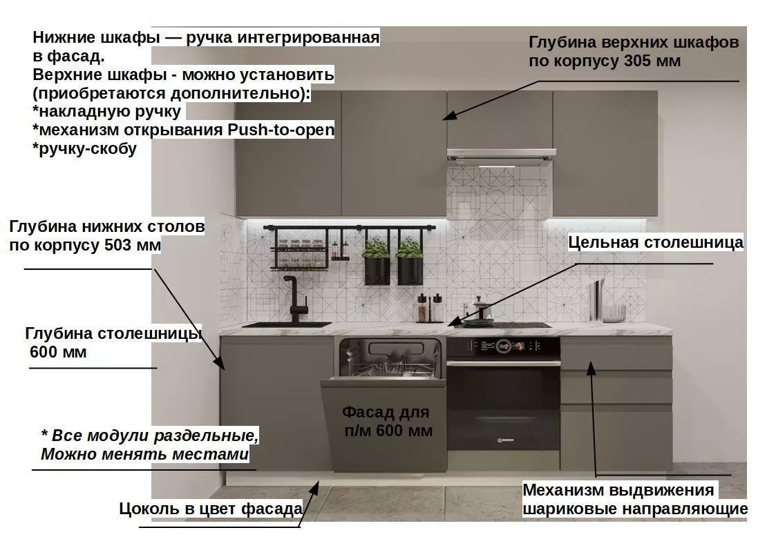 Кухонный гарнитур Обсидиан Лайн 2400 (арт.36)