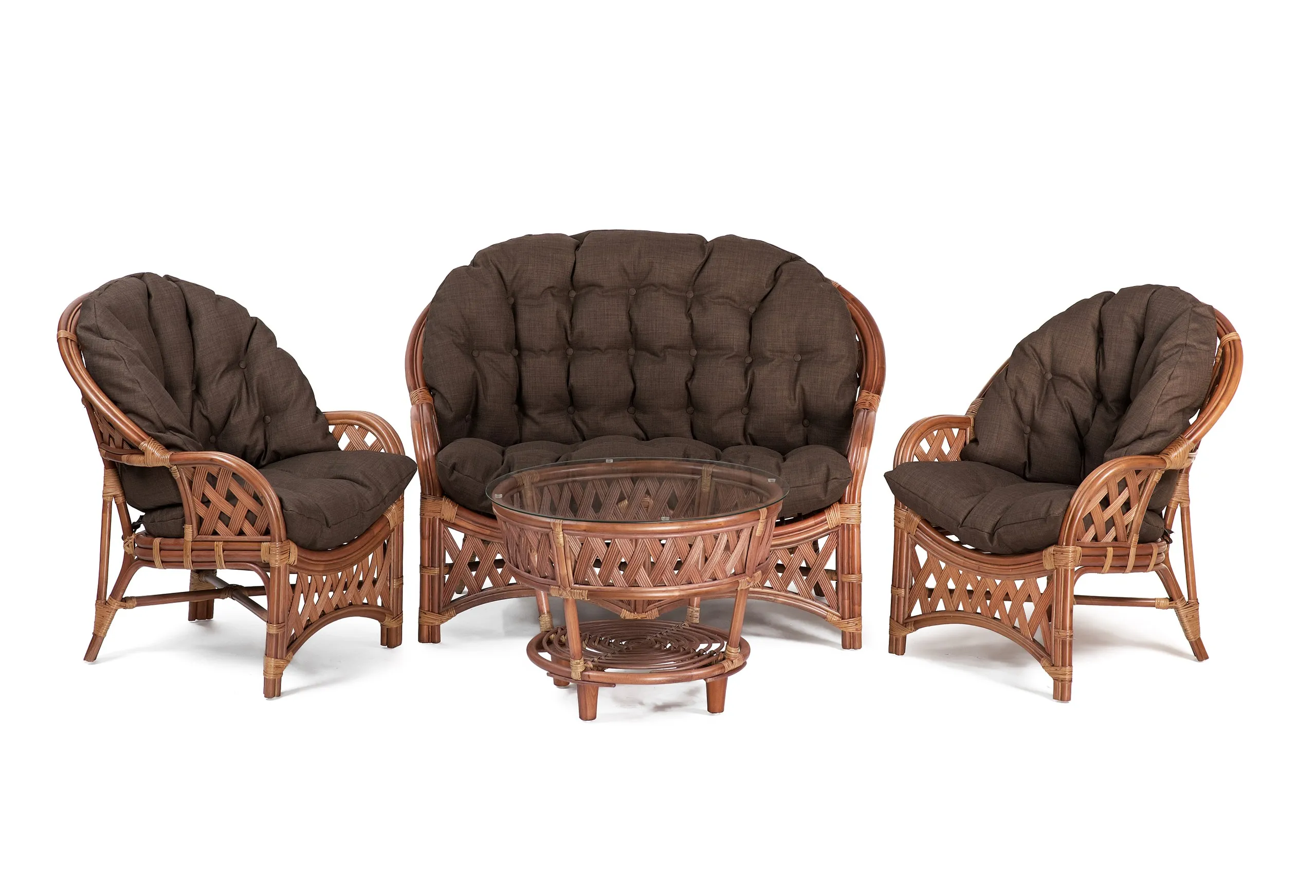 Комплект мебели из ротанга Черчилль (Рузвельт) с 2-х местным диваном миндаль матовый