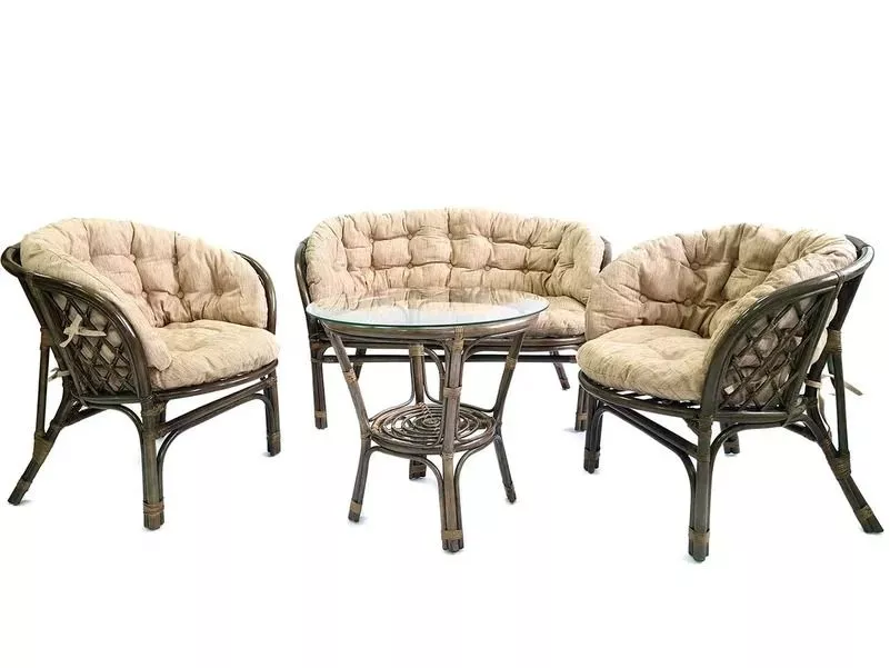 Комплект мебели из ротанга Багама с диваном олива (подушки шенилл полные светлые)