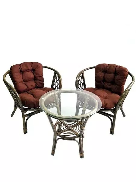 Кресло из ротанга Багама олива (подушки твил обычные коричневые)