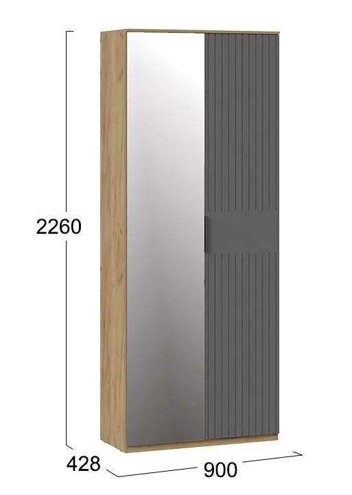 Шкаф комбинированный с 2 дверями и зеркалом Хилтон дуб крафт золотой графит матовый 404.003.000
