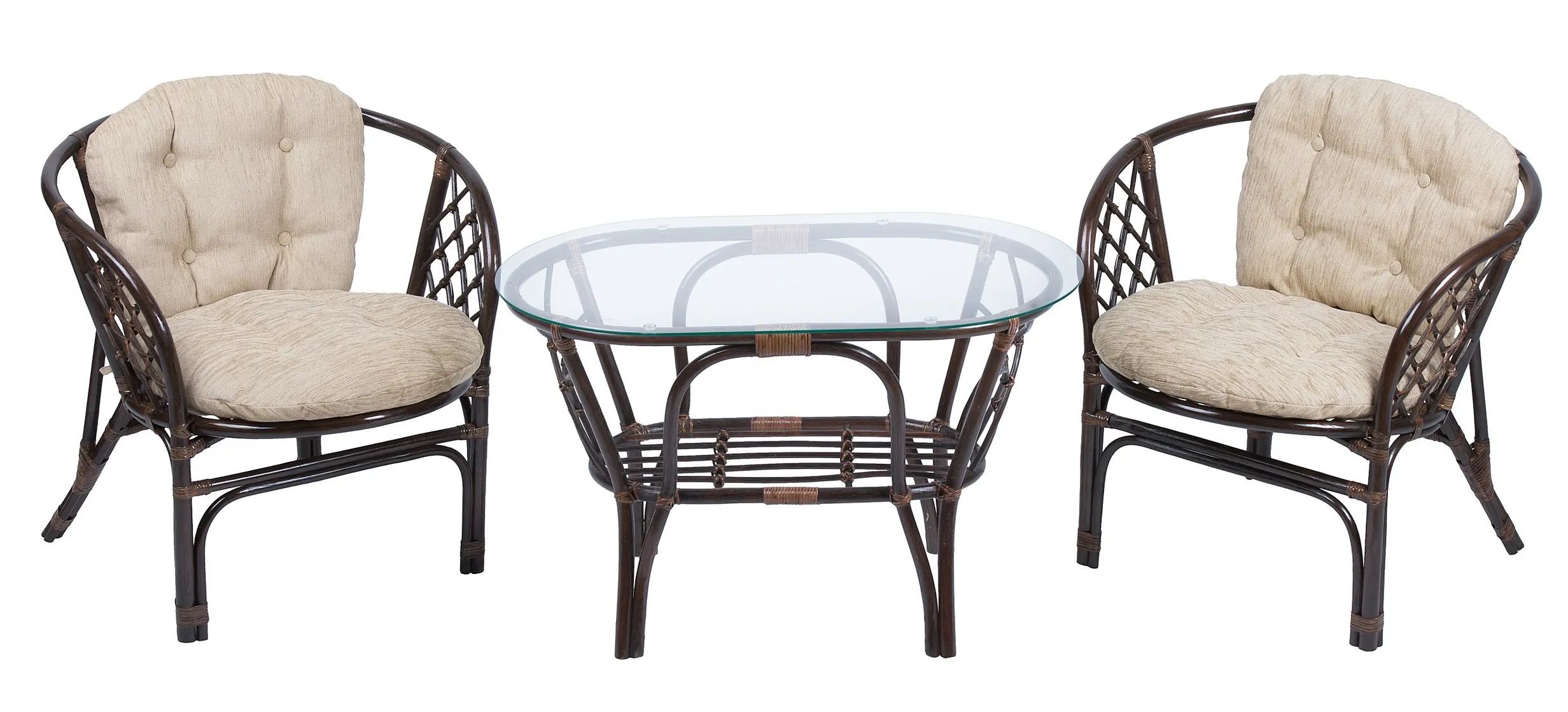 Комплект мебели из ротанга Багама дуэт с овальным столом коричневый (подушки шенилл обычные светлые)