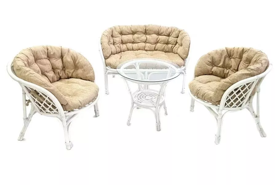 Кресло из ротанга Багама белый матовый (подушки шенилл полные светлые)