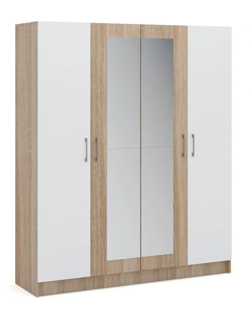 Шкаф 4-х дверный с зеркалом Алена дуб сонома белый