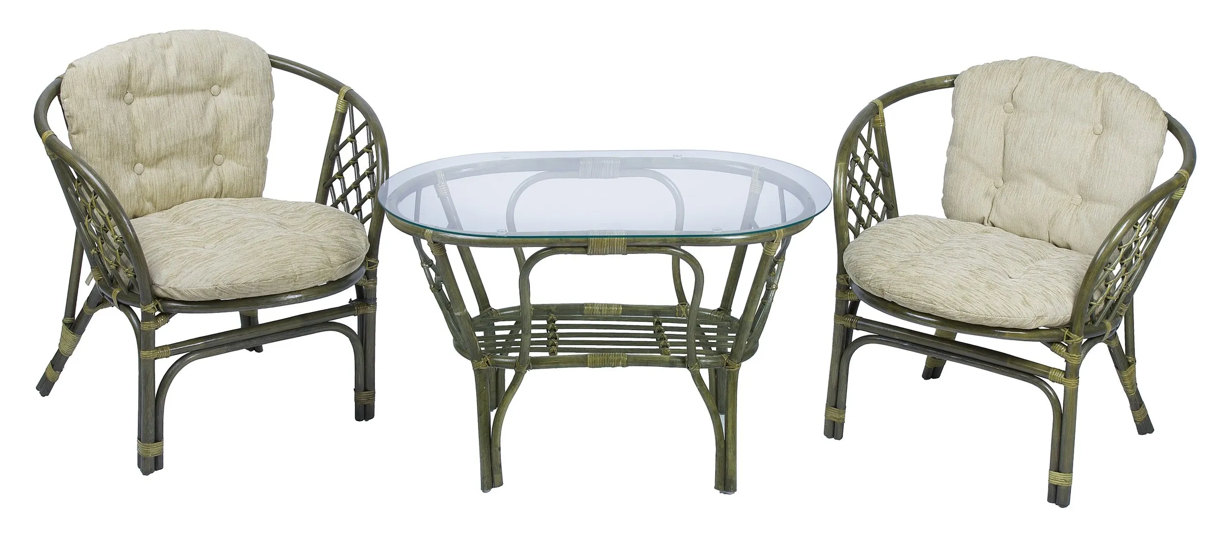 Комплект мебели из ротанга Багама дуэт с овальным столом олива (подушки шенилл обычные светлые)