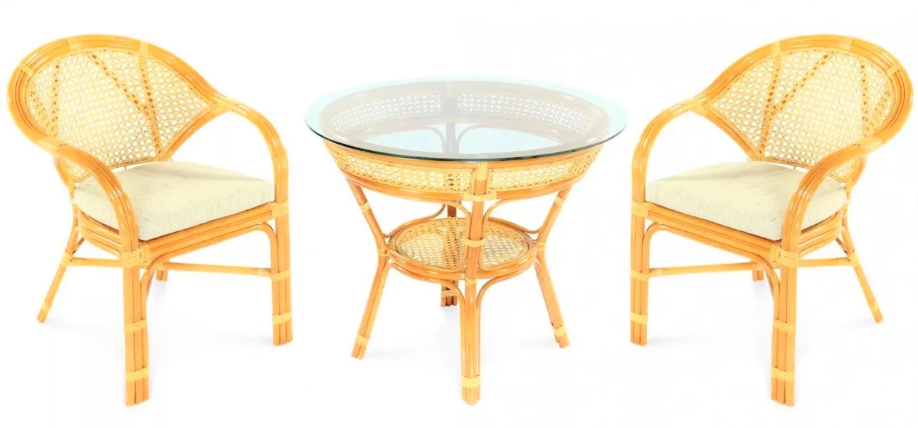 Обеденный круглый стол из ротанга Ява мед