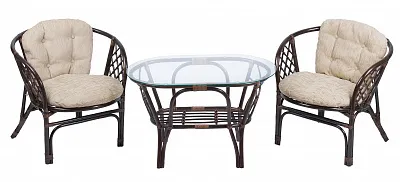 Комплект мебели из ротанга Багама дуэт с овальным столом коричневый (подушки шенилл обычные светлые)