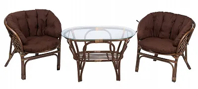 Комплект мебели из ротанга Багама дуэт с овальным столом орех (подушки твил полные коричневые)