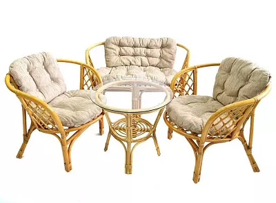 Комплект мебели из ротанга Багама с диваном мед (подушки шенилл обычные светлые)