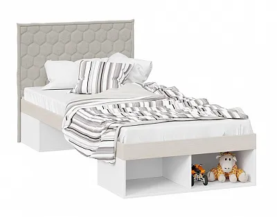 Кровать 90х200 с мягкой спинкой Сканди дуб гарден белый Jercy cream СМ-386.12.003