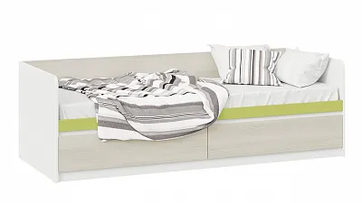 Кровать 80х200 с накладкой Сканди дуб гарден белый зеленый СМ-386.12.002