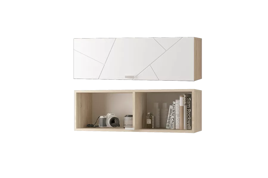 Шкаф настенный с горизонтальной дверкой 900 Скайлайн Сонома и Белый МЛК