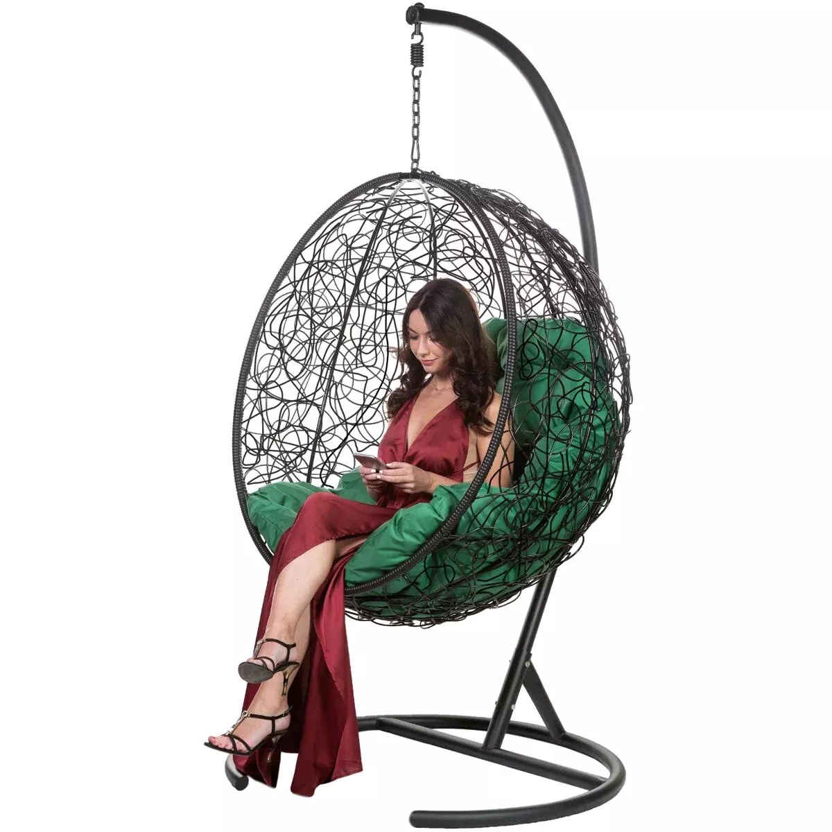 Подвесное кресло Bigarden Kokos Black с зеленой подушкой