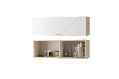 Шкаф настенный с горизонтальной дверкой 900 Скайлайн Сонома и Белый МЛК