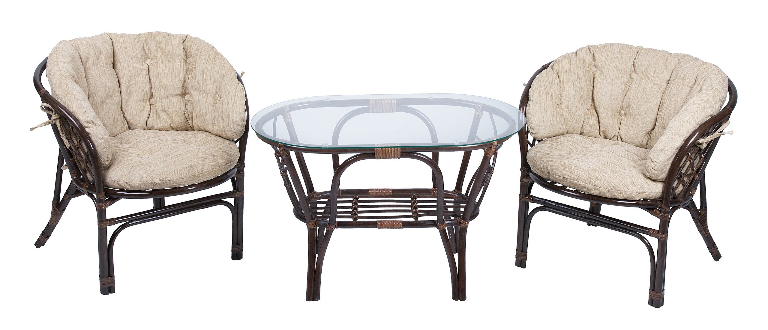 Комплект мебели из ротанга Багама дуэт с овальным столом коричневый (подушки шенилл полные светлые)