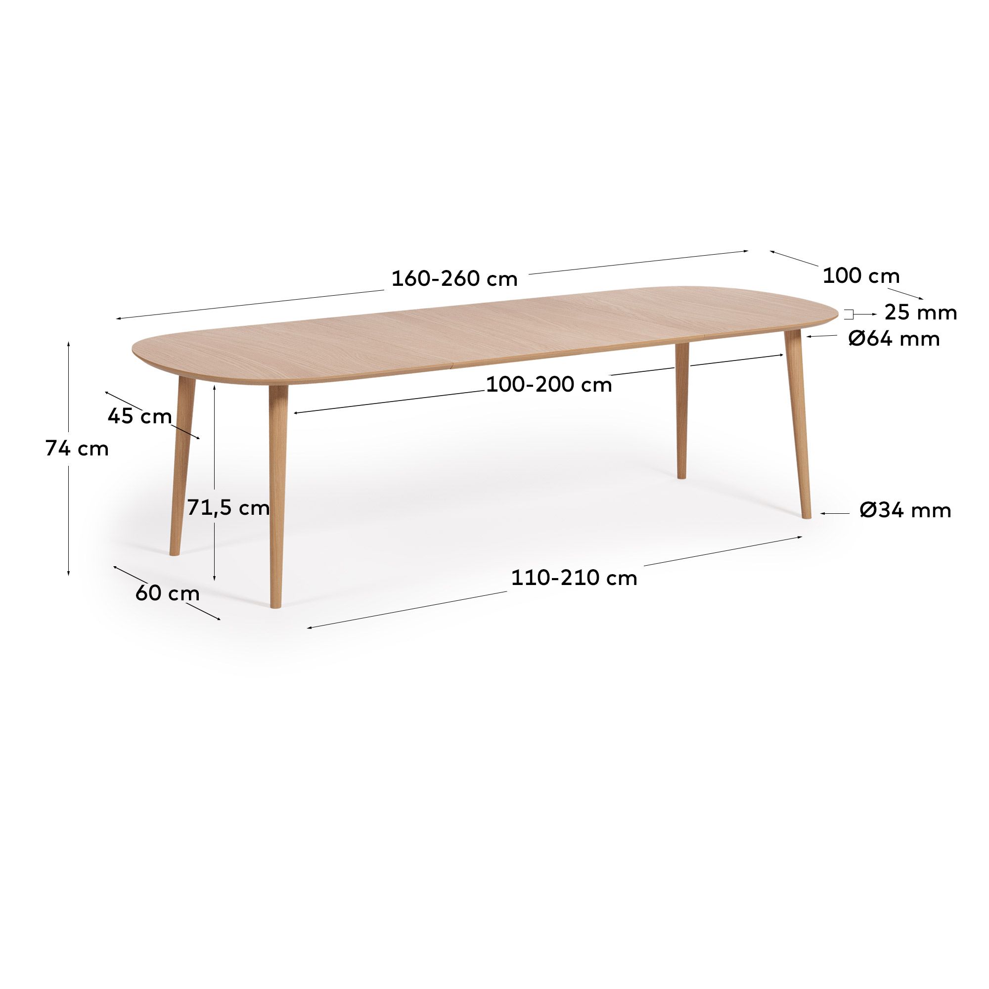 Раздвижной стол La Forma Oqui из МДФ с дубовым шпоном 160 x 100 см