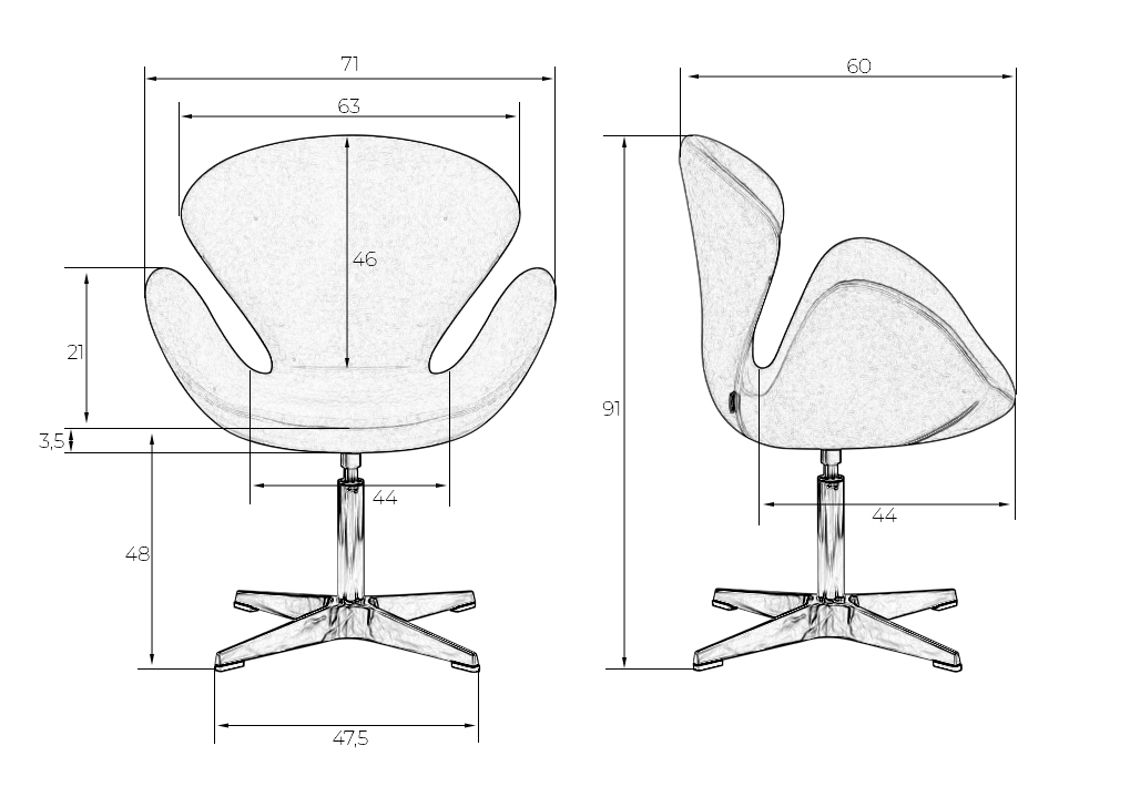 Кресло дизайнерское DOBRIN SWAN розовый велюр BLUVEL52, алюминиевое основание