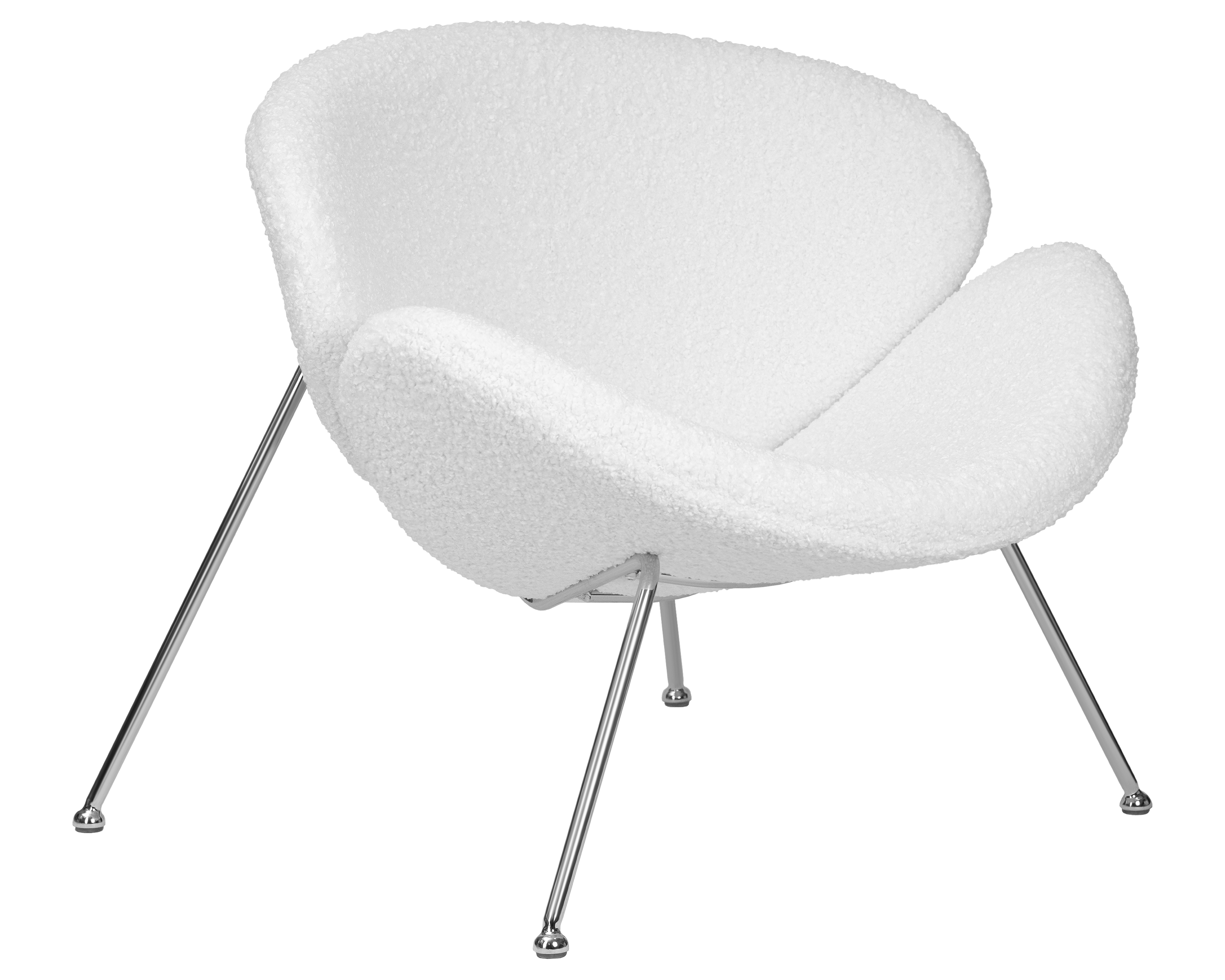 Кресло дизайнерское DOBRIN EMILY белый букле ткань , хромированная сталь