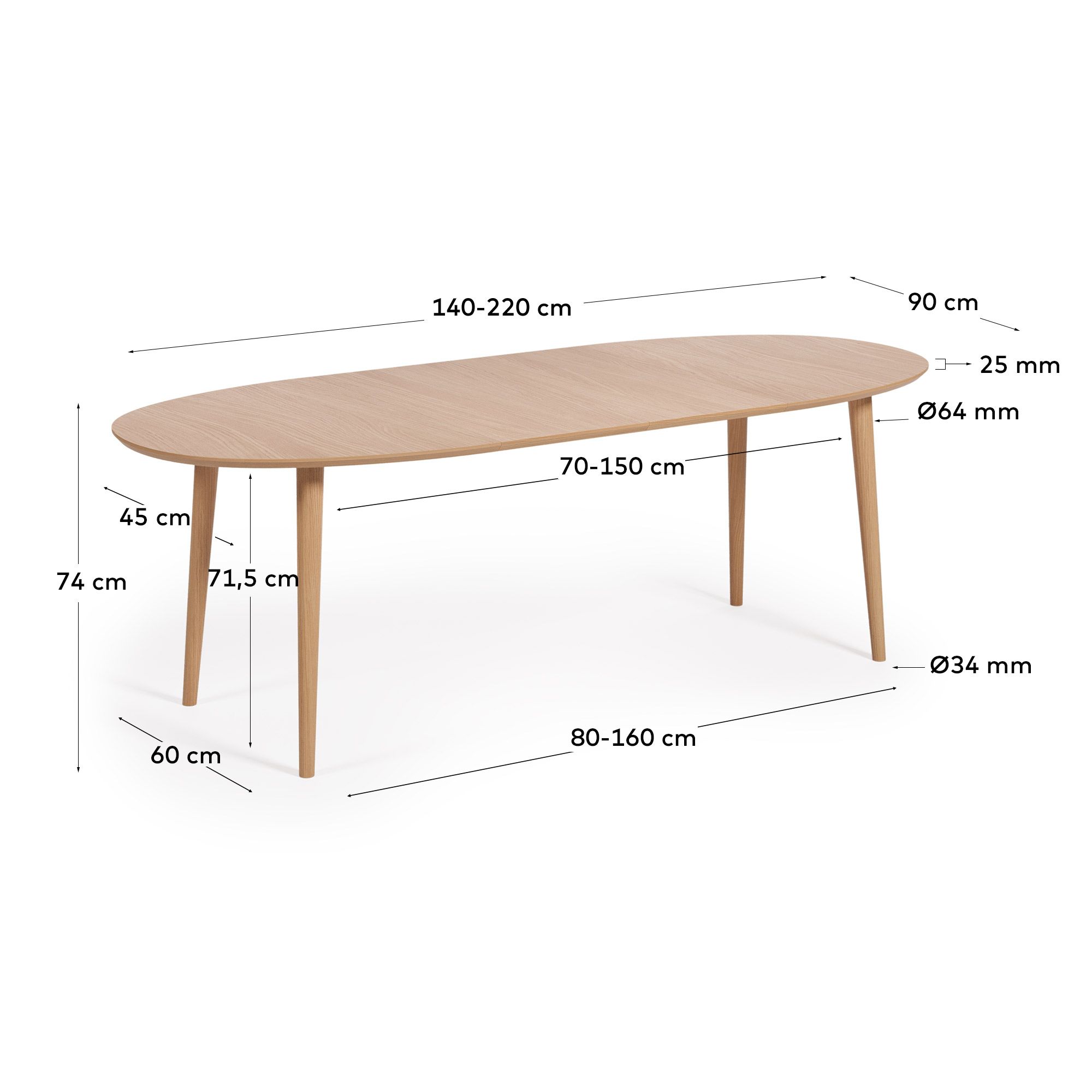 Раздвижной стол La Forma Oqui из МДФ с дубовым шпоном 140 x 90 см