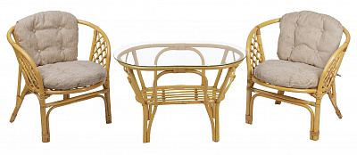 Комплект мебели из ротанга Багама дуэт с овальным столом мед (подушки шенилл обычные светлые)