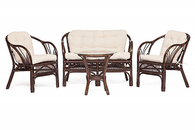 КОМПЛЕКТ NEW BOGOTA (диван + 2 кресла + стол со стеклом ) с подушками грецкий орех
