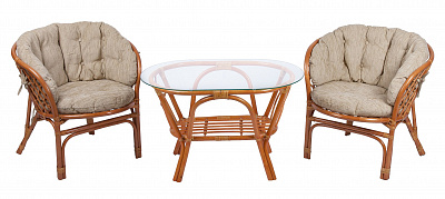 Комплект мебели из ротанга Багама дуэт с овальным столом коньяк (подушки шенилл полные светлые)