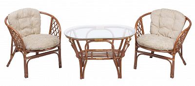 Комплект мебели из ротанга Багама дуэт с овальным столом миндаль (подушки шенилл обычные светлые)