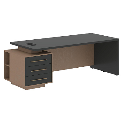 Стол руководителя с розеткой и usb-портом правый Skyland ВЕЛИОН (VELION) VCT 2290 (R) 2200х900х750 Кобра / Яшма черный